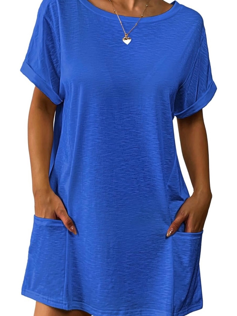 Royal Blue Short Sleeve Pocket T-Shirt Dress